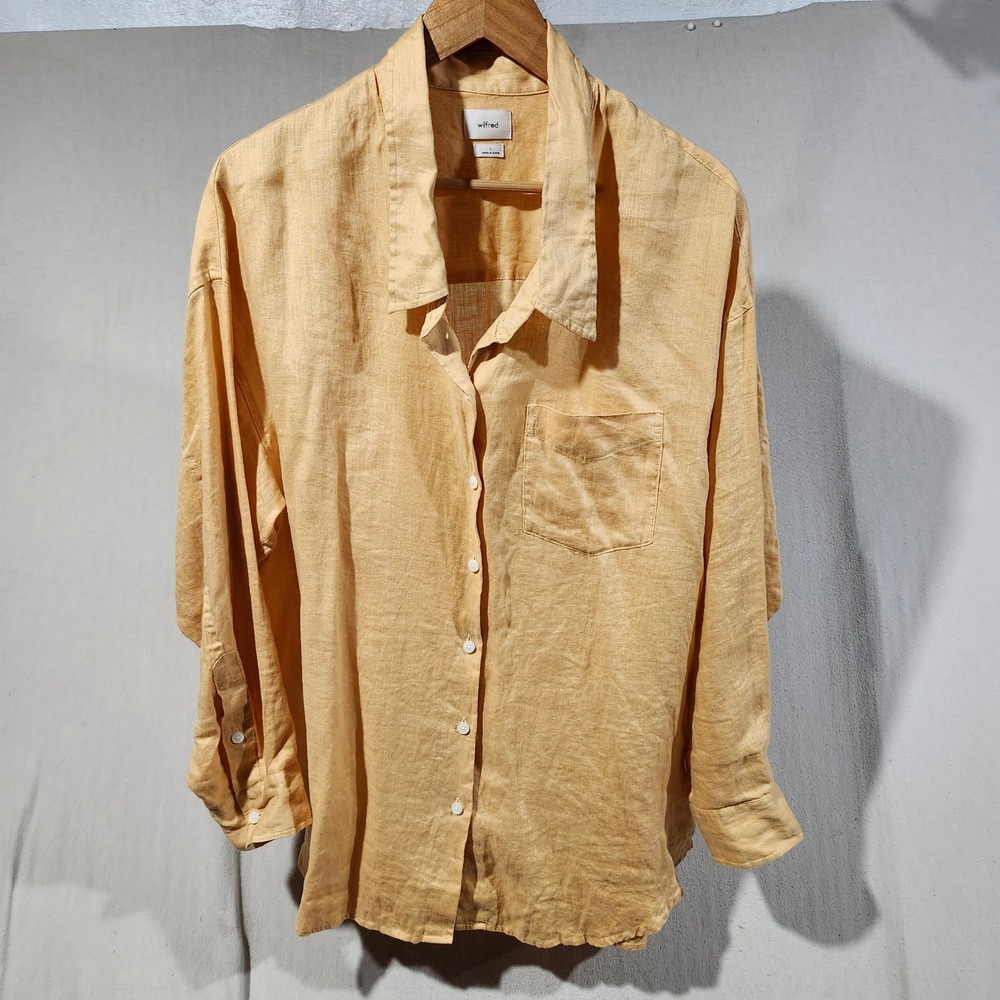 Wilfred Aritzia Lilo Linen Button Down Shirt Peach Pastel Oversized L 117241